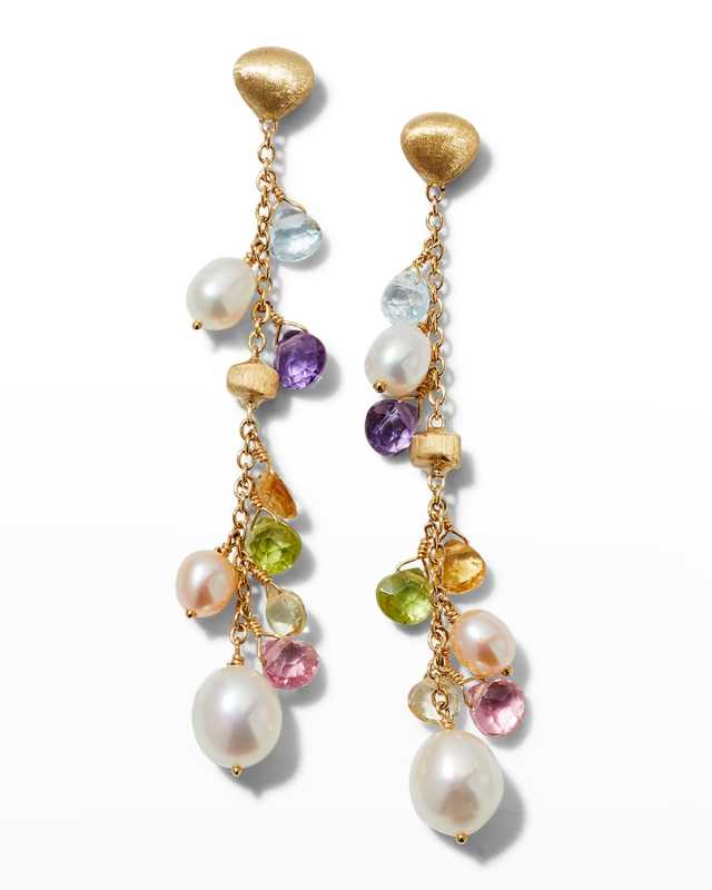 18K Yellow Gold Paradise Gemstone Earrings with Pearls
